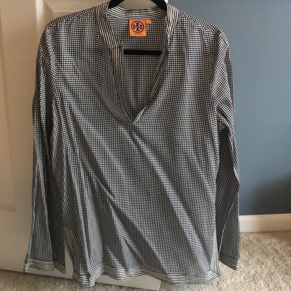 Tory Burch Tunic Top Navy & White Grapic